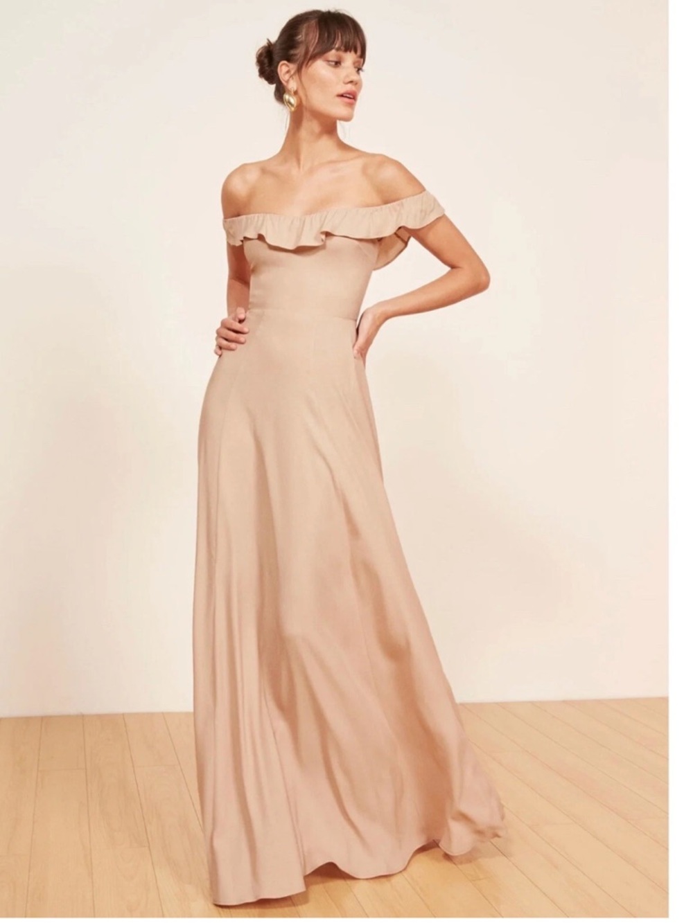 Reformation Pink Blush Verbena Off Shoulder Ruffle Maxi Dress Size 8 DAMAGED - Picture 2 of 11